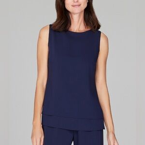 NWT Emmelle Lustrous Crepe Double Layer Crew Neck Tank Top Midnight Size L